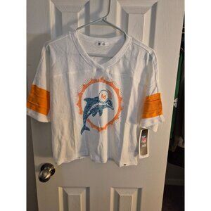 47' Miami Dolphins Double Header Scout Cropped V-Neck T-Shirt.